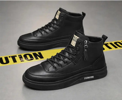 Men Boots Autumn High Top Leather Casual Shoes Fashion Cotton Shoes Flat Ankle Boots Business Outdoor Shoes Man Sneakers New