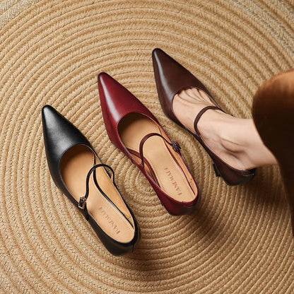 NEW Spring/Autumn Women Pumps Genuine Leather Shoes for Women Pointed Toe Thin Heel Shoes Shallow Buckle Strap Mary Janes Shoes