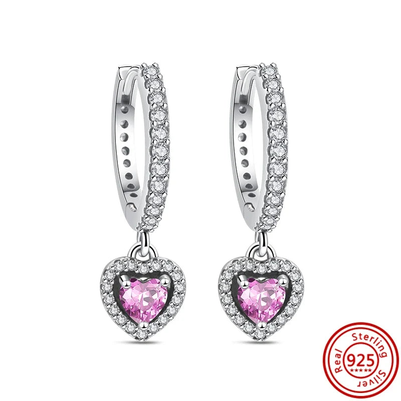 Hot Sale 925 Sterling Silver Heart Earrings Fit Original Charms Hoop Earrings For Women Girls Stud Earring Fine Jewelry Gifts