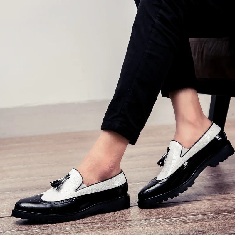 Men Loafers PU Splicing Tassel Decoration Low Heel Comfortable Classic Daily Business Men Shoes