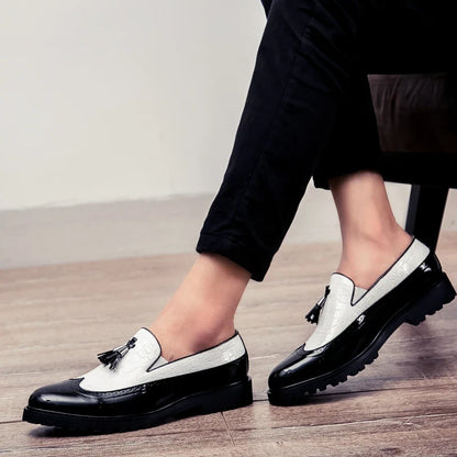 Men Loafers PU Splicing Tassel Decoration Low Heel Comfortable Classic Daily Business Men Shoes