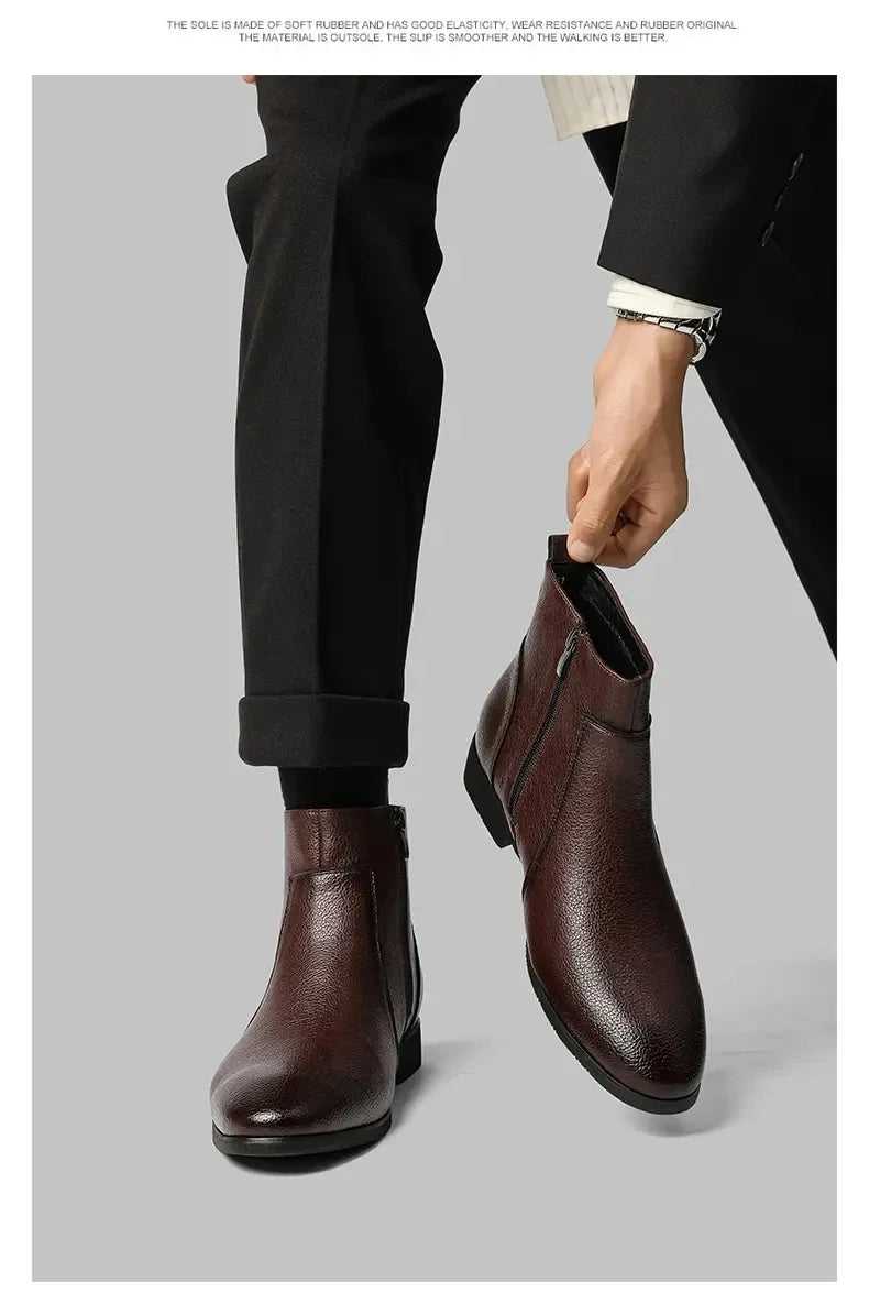 Winter New Men Business Boots Black  Red Simple Slim Fit Soft Leather Boots Casual and Fashionable Chelsea Boots 38-46 Men Boots
