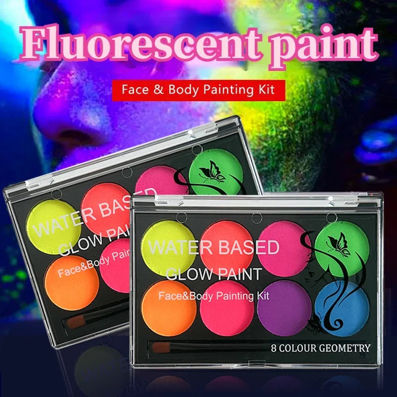 8 Colors Body Painting Palette for Tattoo Art UV Glow in The Dark Makeup Carnival Artist Cosplay Art Party Festival Cosmetics