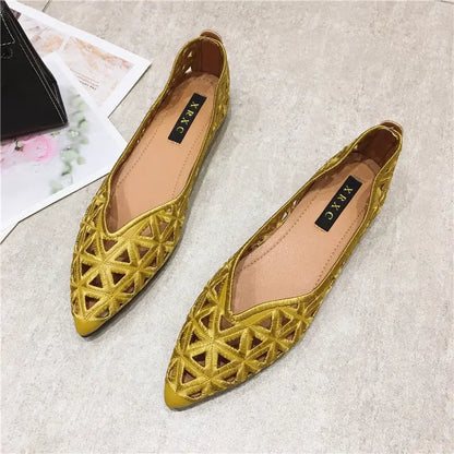 Flat Shoes Women 2026 Summer Pointy Joker Hollow Leisure Commuter Flat Spring Elegant Women's Shoes Breathable Hole Shoes