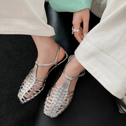 JOZHAMTA Size 34-43 Women Flats Sandals  Fashion Summer Shoes Real Leather Casual Sexy Round Toe Party Daily Dress Sandals