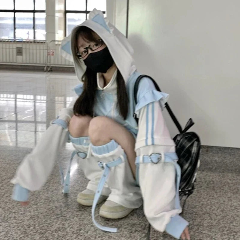 Autumn Winter Japanese Sweet Y2K Clothing Hoodie Women Kawaii Vintage Coat Female Patchwork Korea Style Chic Cardigan Outfits