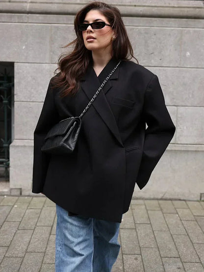 Solid Lapel Blazer Women Coats Fashion Full Sleeve Pocket One Button Jackets 2026 Autumn Daily Office Lady Commute Outwear