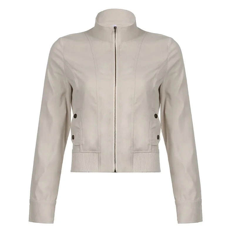 Women Jacket Pocketd Long Sleeve dCasual Zipper Coats Slim Fit Turn Down Collar Solid Outwear Elegant Lady Autumn 2024