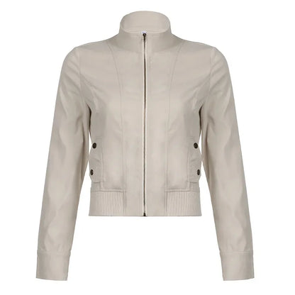 Women Jacket Pocketd Long Sleeve dCasual Zipper Coats Slim Fit Turn Down Collar Solid Outwear Elegant Lady Autumn 2024
