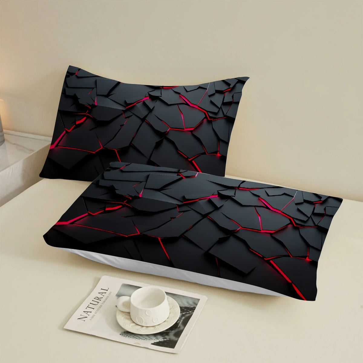 3Pcs Lightning Glow Fitted Sheet Set 3D Printed Soft Red Black Bedspread Single Twin Queen King Size Bed Sheet Set Home Decor