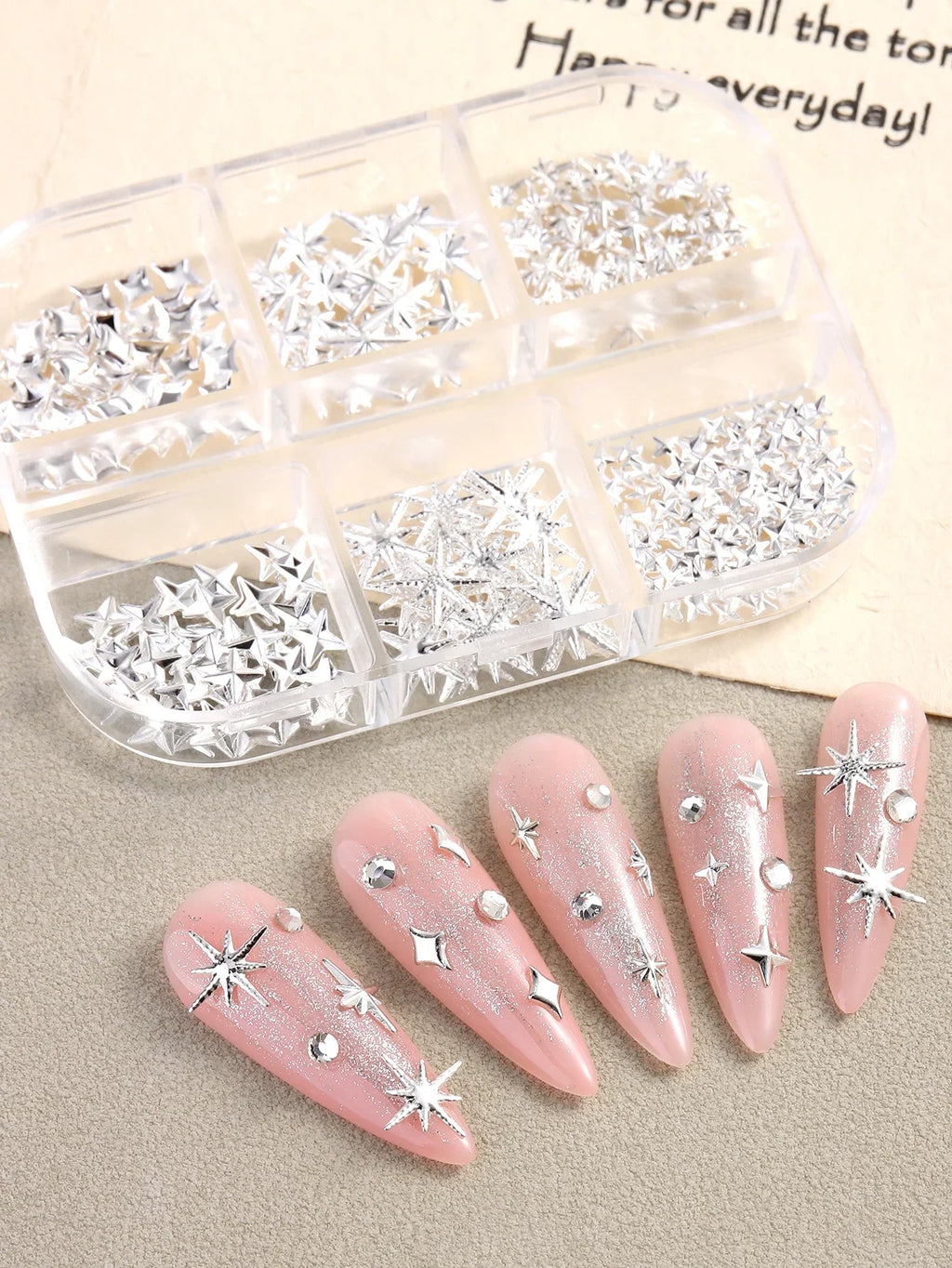 6/12Grids Gold Star Moon Metallic Rivet 3D Nail Charms Alloy Sun Moon Starlight Rhinestones Nail Studs For Nail Art Decoration