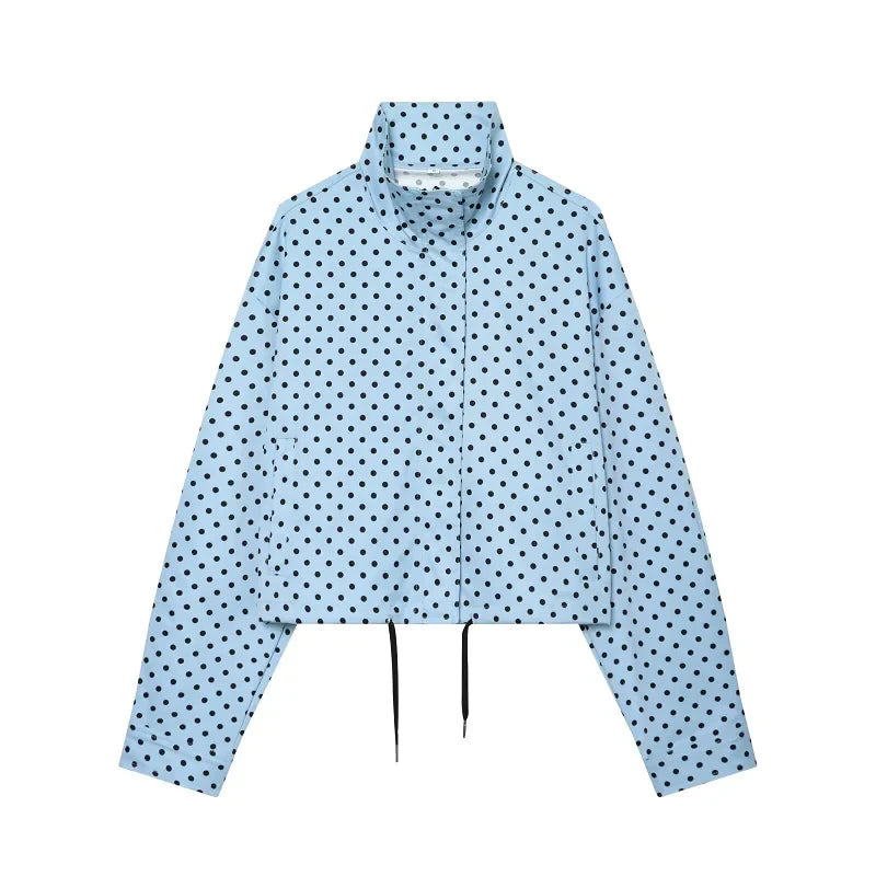 MUJER Polka Dot Bomber Jackets for Women Oversized Cropped Jacket Woman Long Sleeve Women's Jacket Fashion Winter Coat Female