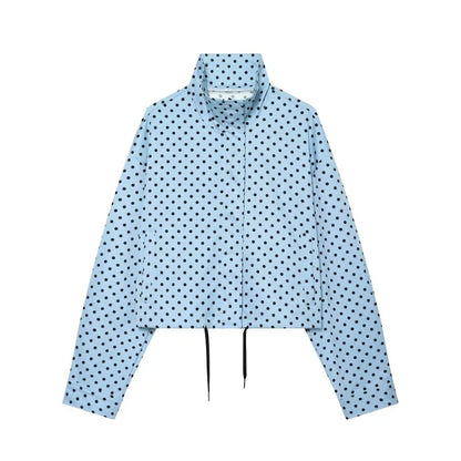 MUJER Polka Dot Bomber Jackets for Women Oversized Cropped Jacket Woman Long Sleeve Women's Jacket Fashion Winter Coat Female