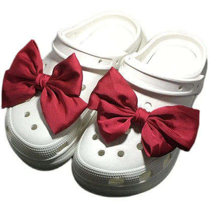 Cute Red Bow Shoe Charms for Crocs Designer DIY Bow-knot Wing Shoe Decorations High Quality Clogs Buckle Accessories New Fashion