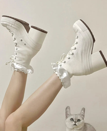 Women Platform Sneakers Canvas Shoes Personalized Luxry Heels Skateboard Lace Up Casual Fashion Outdoor Sneakers