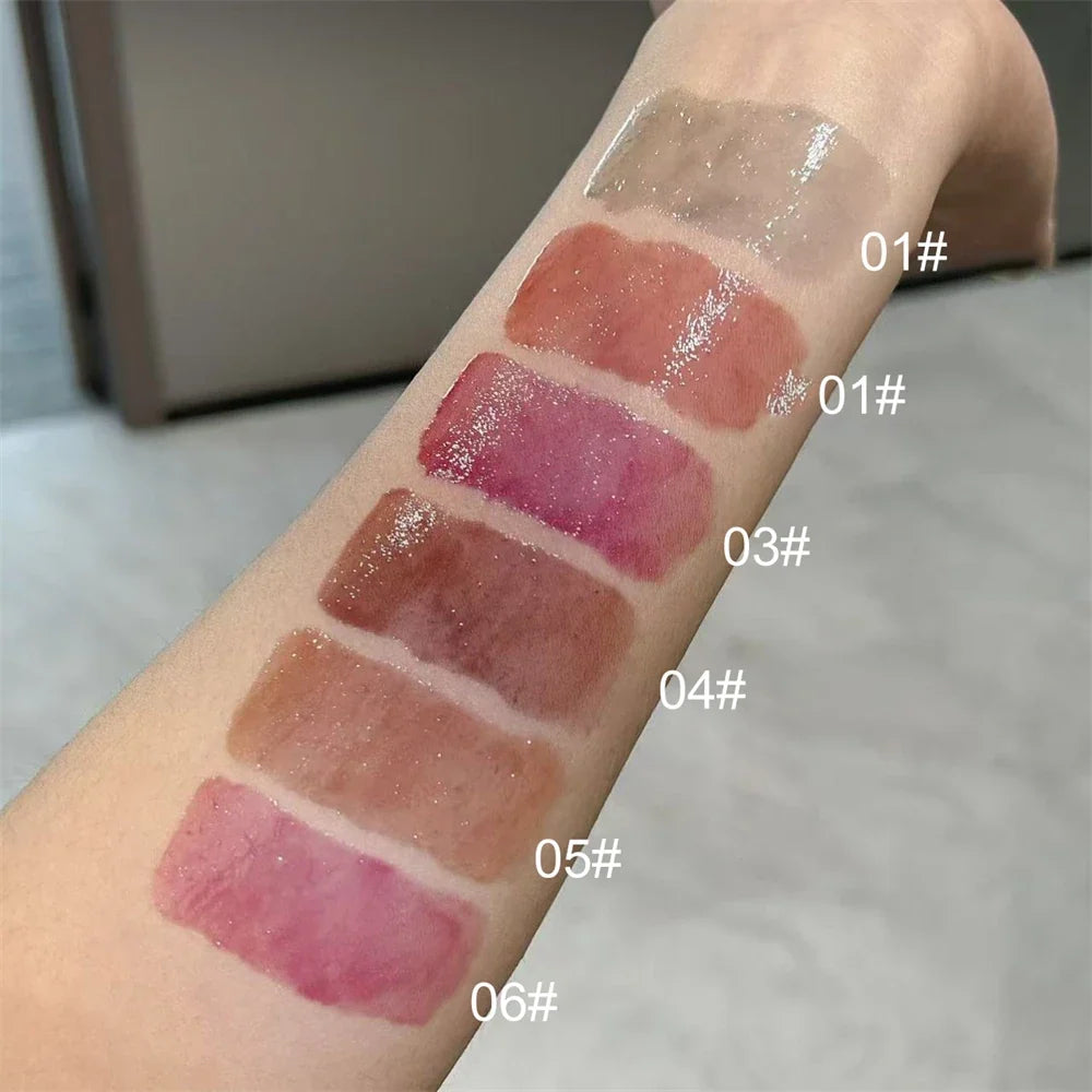 Crystal Nude Gray Glossy Lip Stain Mirror Korean Lip Glaze Sheer Nude Glitter Lip Tint Watery Shine Plumping Lipgloss Cosmetics