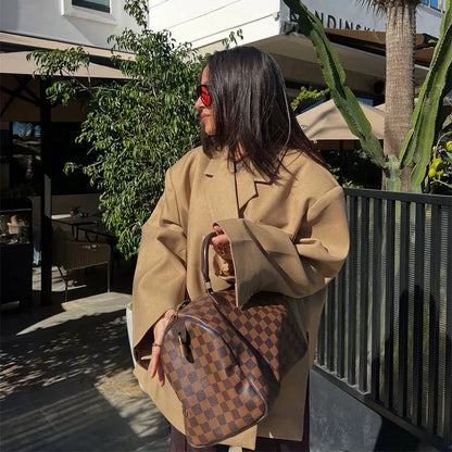 Solid Lapel Blazer Women Coats Fashion Full Sleeve Pocket One Button Jackets 2026 Autumn Daily Office Lady Commute Outwear