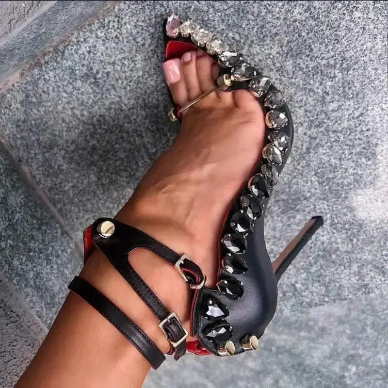 2026 Runway Women Pumps Crystal Metal Decoration High Heels Sandals For Women Luxury Designer Nightclubs Banquets Female Shoes