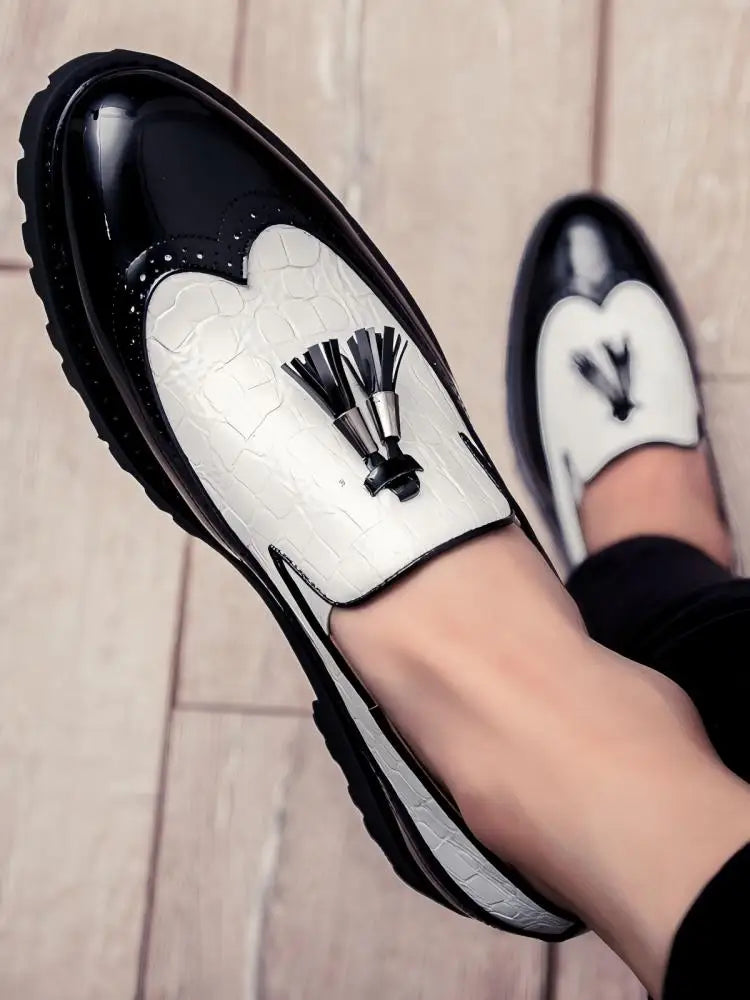 Men Loafers PU Splicing Tassel Decoration Low Heel Comfortable Classic Daily Business Men Shoes