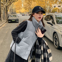 Short Down cotton Vest Women's 2025 Korean Fashion New Stand-up Sleeveless Zipper Student Vest Jacket Black Gray Waistcoat Tide