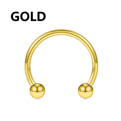 1PC metal Horseshoe Fake Nose Ring C Clip Septum Lip stainless steel Real Piercing Nose Rings Hoop For Women Men Jewelry