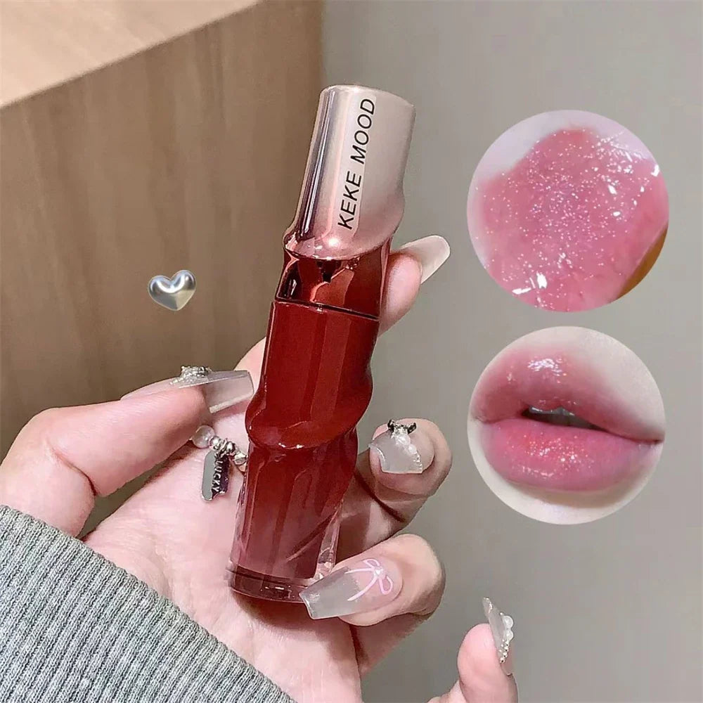 Crystal Nude Gray Glossy Lip Stain Mirror Korean Lip Glaze Sheer Nude Glitter Lip Tint Watery Shine Plumping Lipgloss Cosmetics