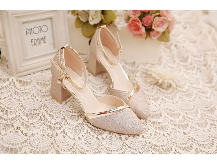 Fashion Spring and Summer Black High-heeled Shoes Women's High-quality Silver Wedding High-heeled Shoes Women's Gold Party Pump