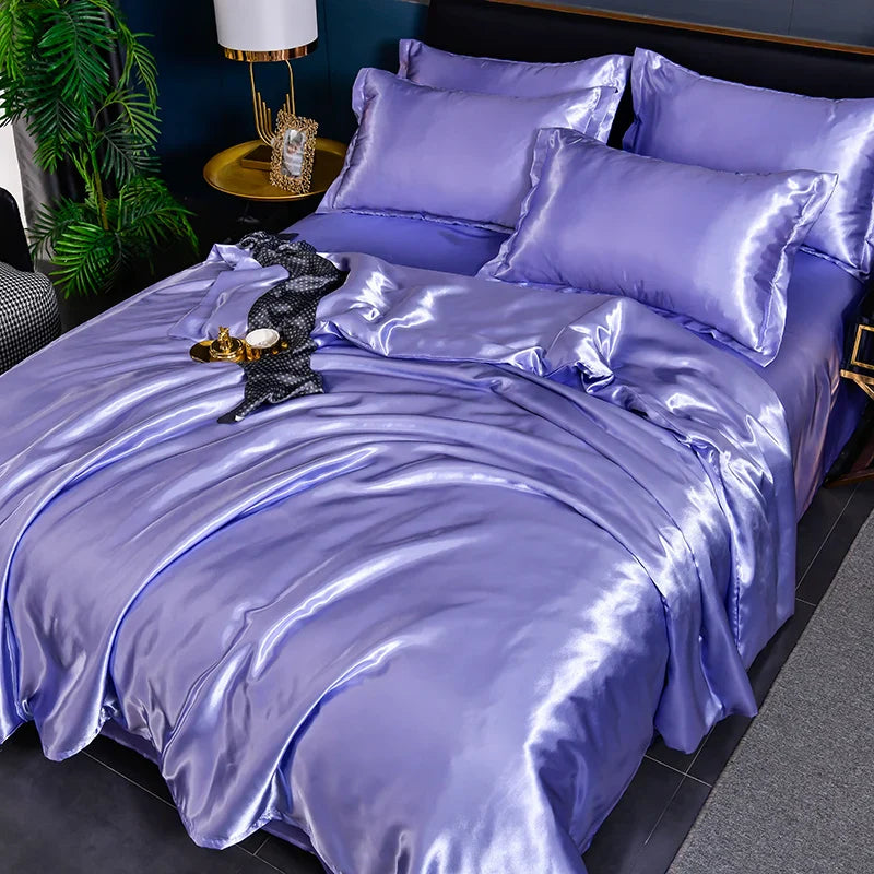 A/B Double-Sided Color Bedding Set Silky Satin Duvet Cover Bed Sheet Pillowcase Luxury Bedsheet King Queen Double Twin Size