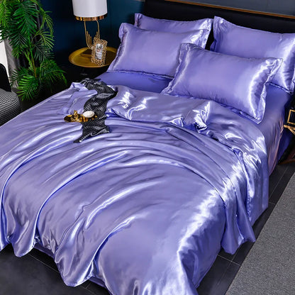 A/B Double-Sided Color Bedding Set Silky Satin Duvet Cover Bed Sheet Pillowcase Luxury Bedsheet King Queen Double Twin Size