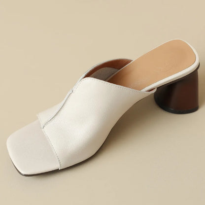 Women's cow leather 6cm thick high heel open toe slip-on pumps elegant ladies soft comfortable summer slippers sandals shoes hot