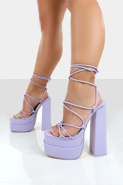 FF2025 New Fashion Solid Colored Cross-tied Heels Supper High Platform Dressing Sandals Peep-toe Square Heel Summer Footwear