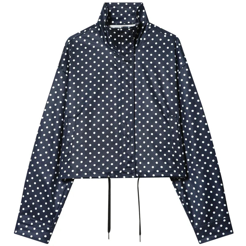HXAO Polka Dot Bomber Jacket Women's Jackets Demi-Season Oversized Long Sleeve Top Outerwear Aviator Plus Size Zip Up Crop Coats