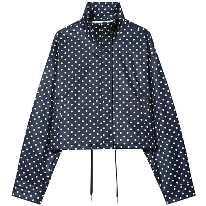HXAO Polka Dot Bomber Jacket Women's Jackets Demi-Season Oversized Long Sleeve Top Outerwear Aviator Plus Size Zip Up Crop Coats