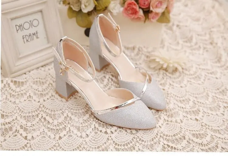 Fashion Spring and Summer Black High-heeled Shoes Women's High-quality Silver Wedding High-heeled Shoes Women's Gold Party Pump
