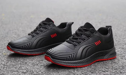 Waterproof Men's Sneakers Casual Running Shoes Soft Bottom Black Leather Sports Shoes