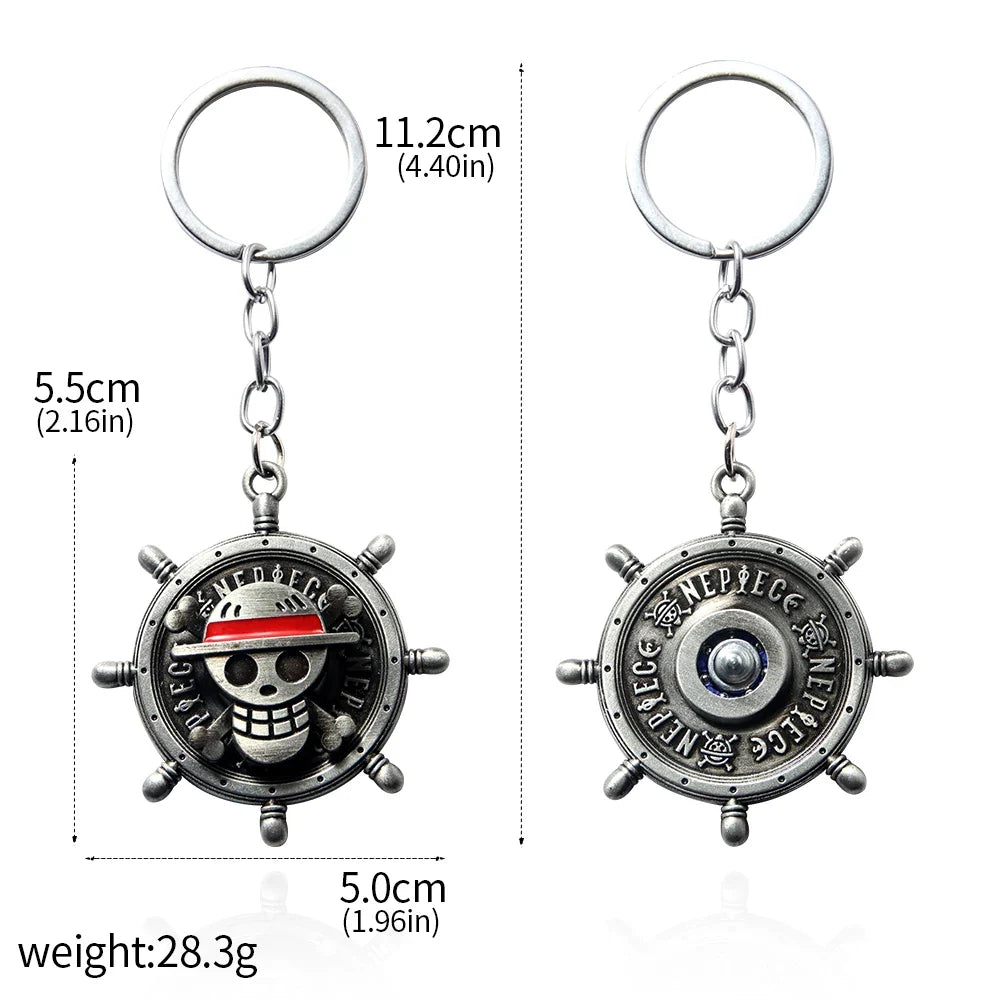 One Piece Luffy Straw Hat Keychain Rotatable Zoro Skull Metal Pendant Role-Playing Decorative Accessories Fan Jewelry Gift
