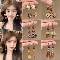 1Pair Vintage Wooden Plant Earring For Women Creative Natural Plant Dried Fruits Drop Earrings Ethnic Jewelry