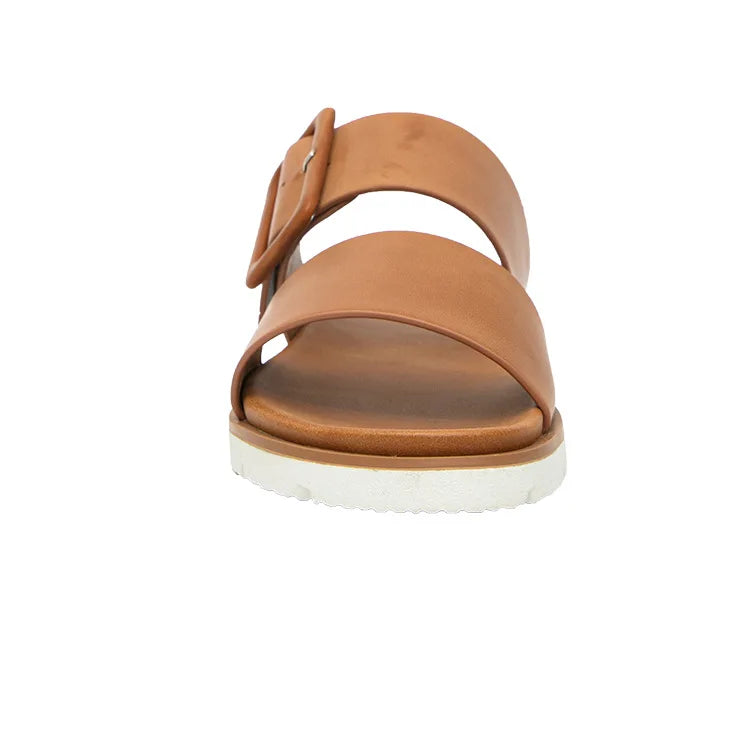 Adjustable Square Buckle Women Slide Sandals Two Strap Platform Slippers Low Heel Soft Sole Summer Open Toe Walking Casual Shoes