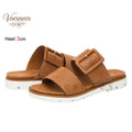 Adjustable Square Buckle Women Slide Sandals Two Strap Platform Slippers Low Heel Soft Sole Summer Open Toe Walking Casual Shoes
