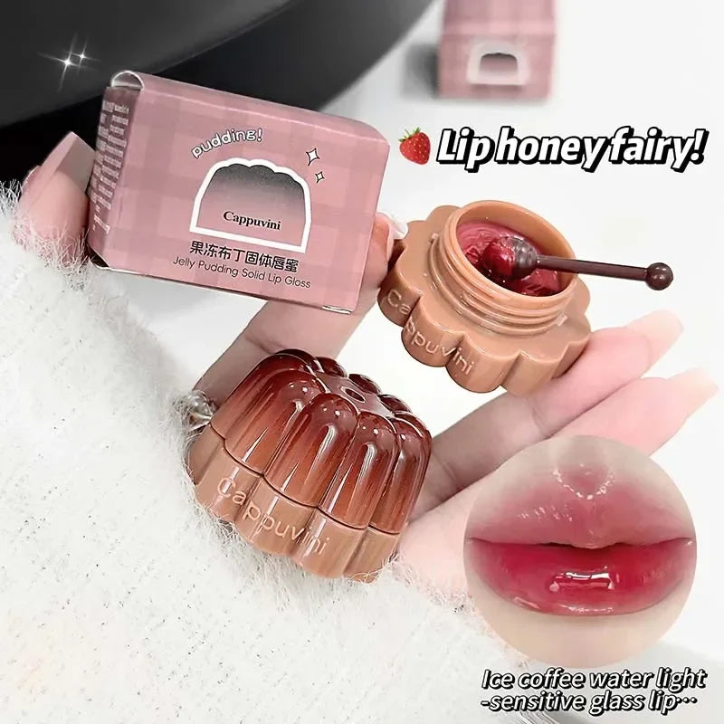 Jelly Solid Water Mirror Lip Gloss Shine Plumping Lip Balm Light Red Brown Natural Lasting Moisturizing Lip Tint Lipstick Makeup
