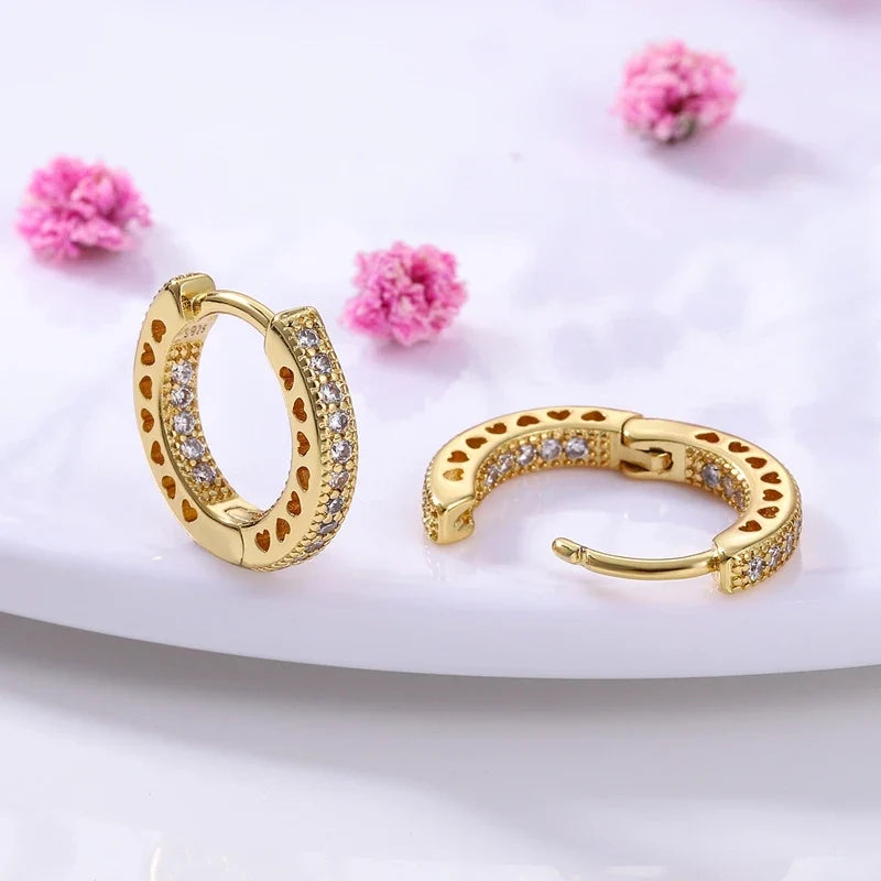 Genuine 925 Sterling Silver Love Feather Earrings Fit Original Charms Hoop For Women Girls Stud Earring Fine Jewelry Gifts