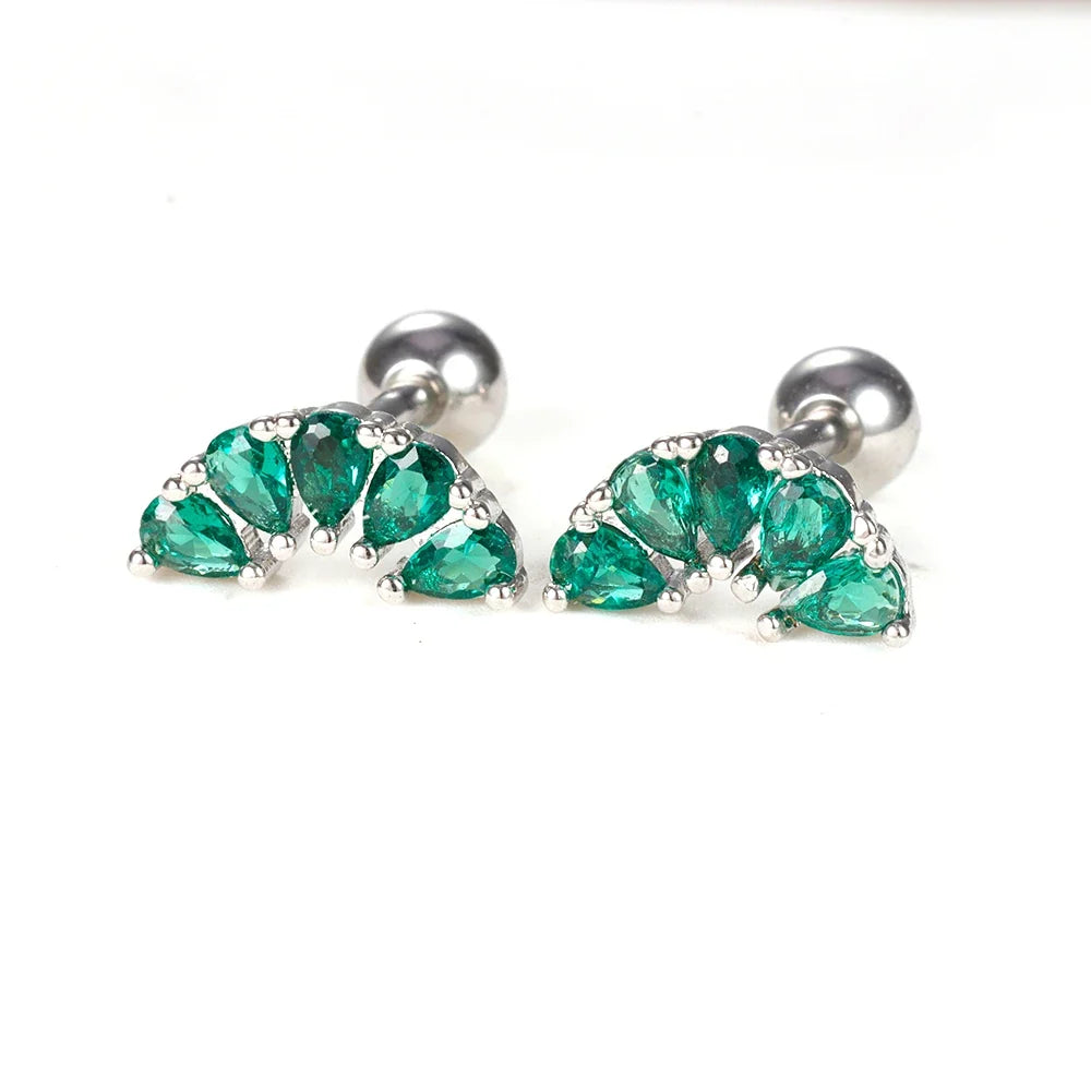 2PC Stainless Steel Little Stud Earring for Women Tiny Green Crystal Zirconia Cartilage Helix Tragus Piercing Earrings Jewelry