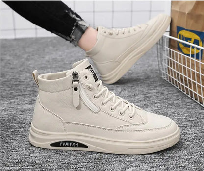 Men Boots Autumn High Top Leather Casual Shoes Fashion Cotton Shoes Flat Ankle Boots Business Outdoor Shoes Man Sneakers New