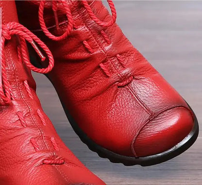 Genuine Leather Plush women's short Boots Retro Casual Autumn Winter Women Boots Waterproof warm Snow boots Plus Size 42