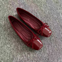 2026 New Women's Patent Leather Bow Ballet Flats, Square Toe Soft Sole Slip-on Casual Shoes for Spring Summer