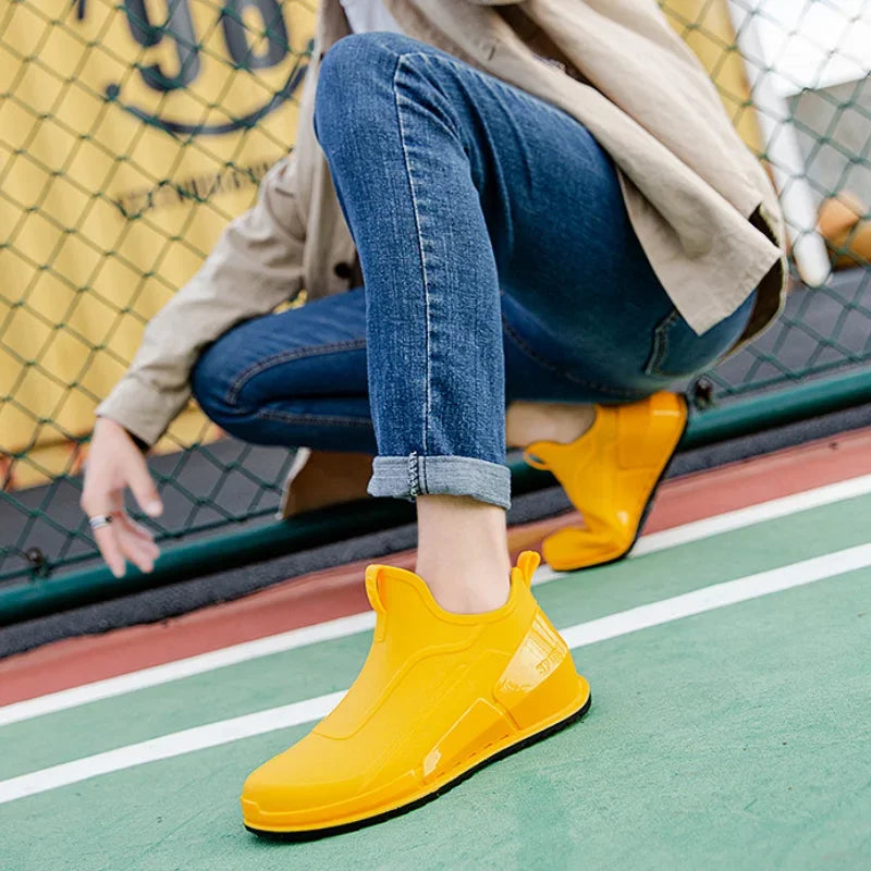 Men's Rain Boots Ankle Waterproof Shoes Men Casual Fishing Work Shoes Slip on Non-slip Rain Shoes Womens Kitchen Rubber Shoes