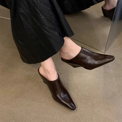 Women's Fashion Baotou Slippers Spring New Pointed Head Deep Mouth Anti-slip Wear-resistant Slip-on Wedge Sandals