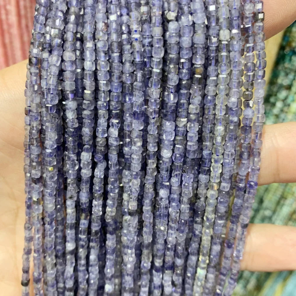 2x2mmNatural Colored Tourmaline Blue Tourmaline Faceted Cube Beads Square Stone Beads for JewelryDIY Making  Gemstone Loose Bea