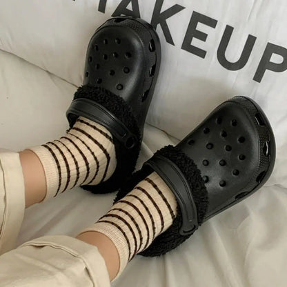 Autumn Winter Plush Liner Warm Hole Shoes With Detachable Thicken Soft Shoe Cover Fashion Versatile Slippers Lining Accessories