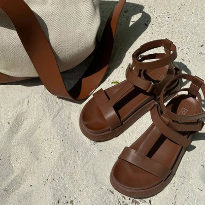 BeauToday Summer Gladiator Sandals Women Calfskin Leather Open Toe T-bar Strap Hook & Loop  Summer Ladies Shoes Handmade 07130